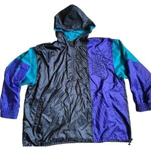 Vintage Retro 90s Nike Anorak Windbreaker 1/2 Zip Colorblock Big Logo Hooded, L
